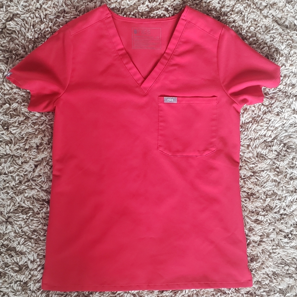 Figs Xs Pop Red one pocket scrub top